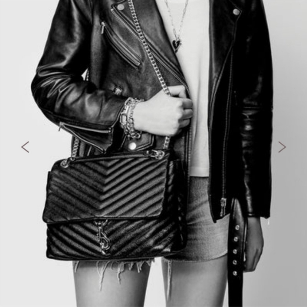 🩶 Rebecca Minkoff Graphite Quilted Edie Flap Chain Crossbody or Shoulder Bag NEW